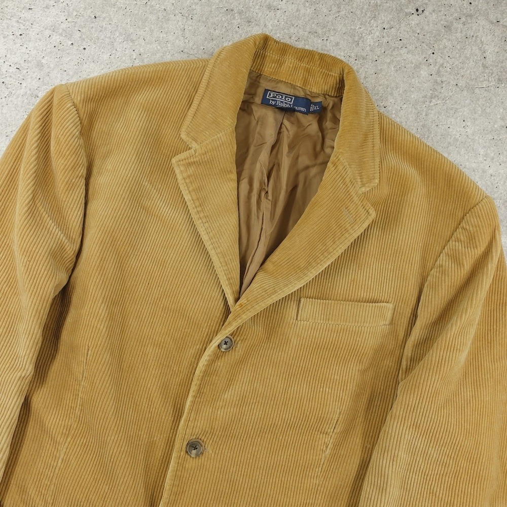 Vintage Polo Ralph Lauren 3 Button Corduroy Blazer Mens XL Tan Preppy Sport Coat